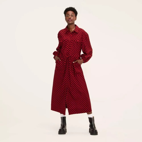 Woolrich Dresses & Skirts - Woolrich x Target L Large Buffalo Check Long Sleeve Utility Midi Shirt Dress NWT